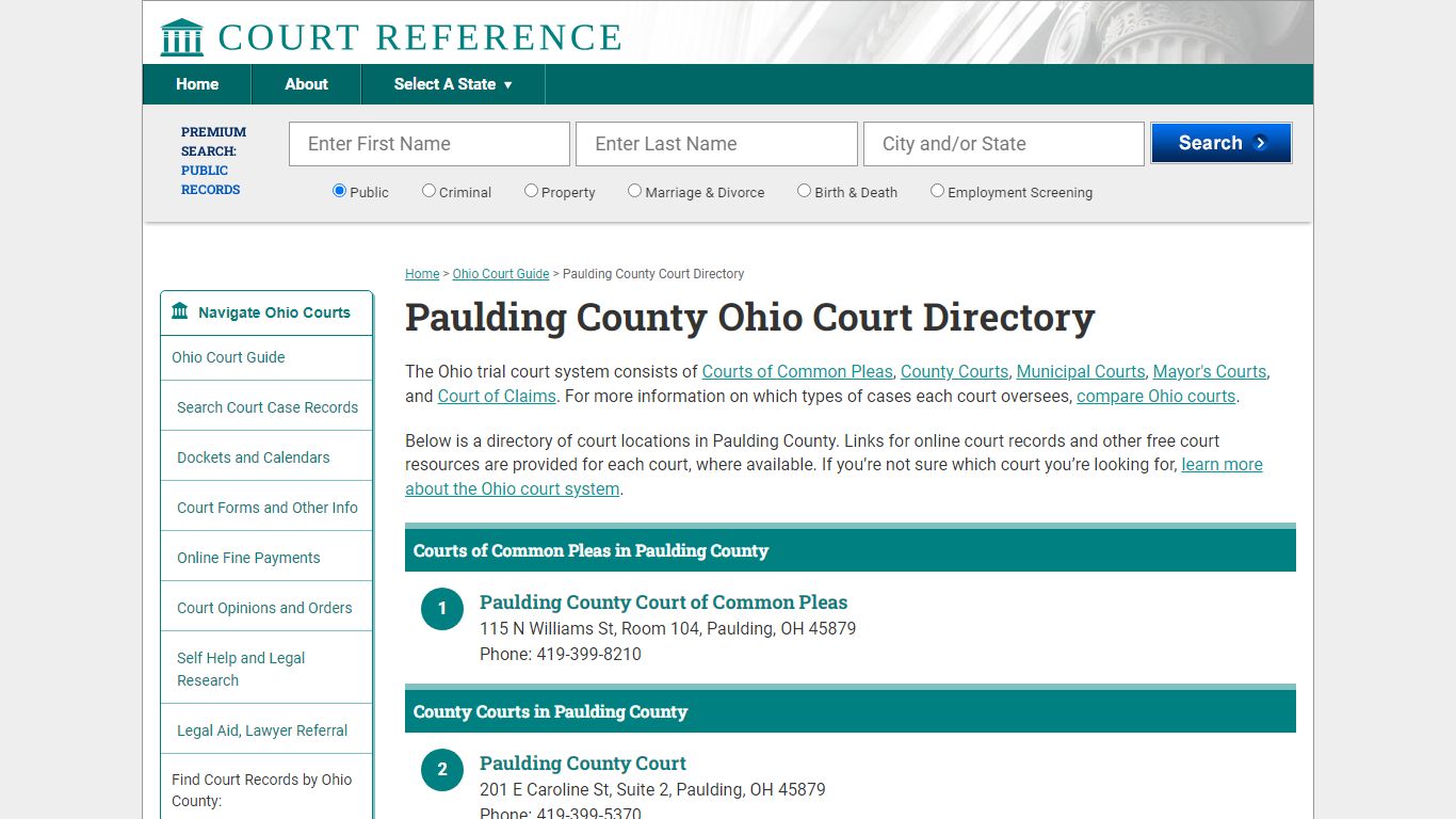 Paulding County Ohio Court Directory | CourtReference.com